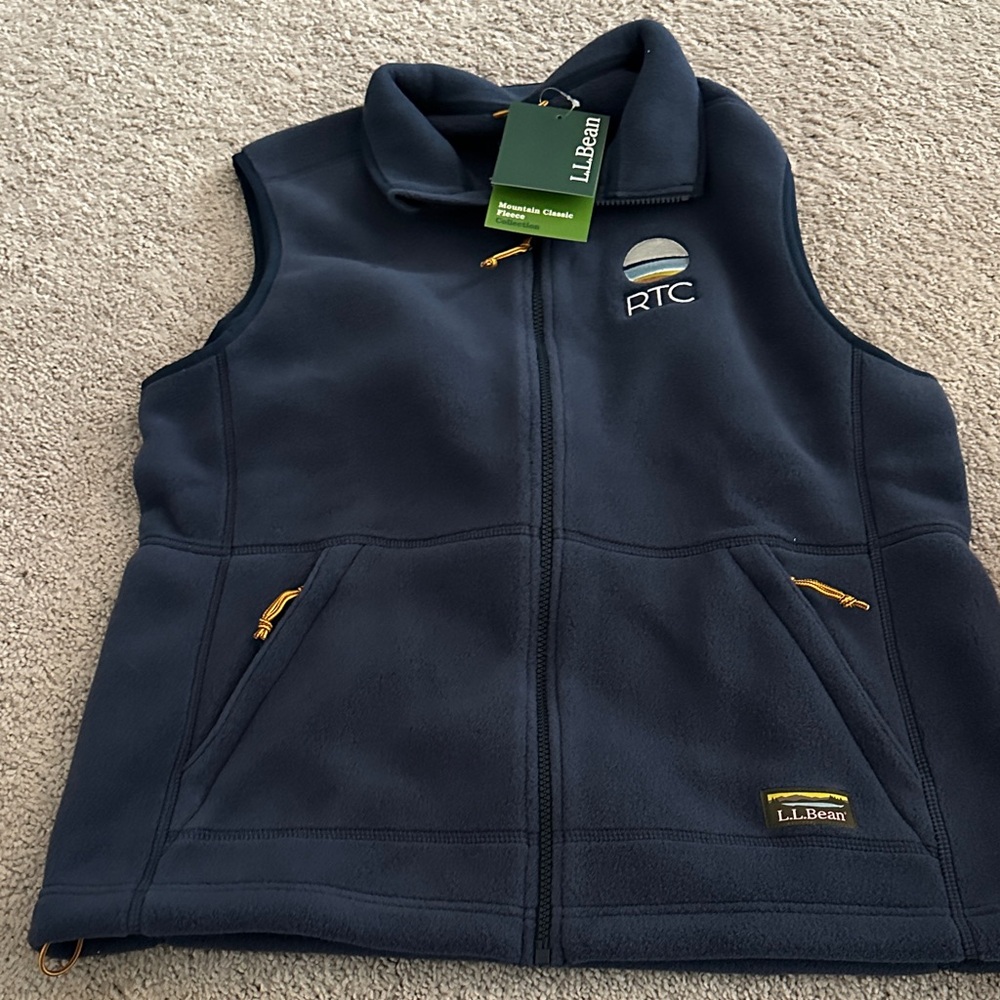 L.L. Bean Dark Blue Fleece Full Zip Vest with Yellow Accents